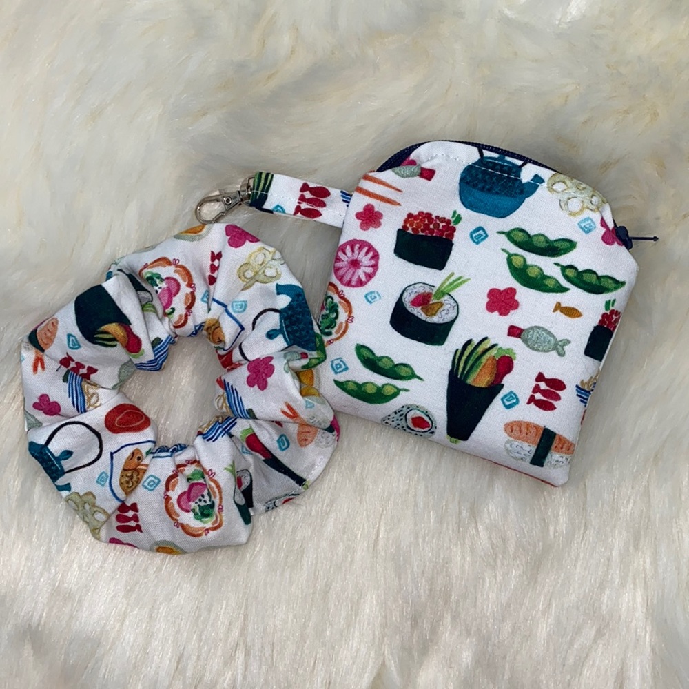 ❤️ Sushi Handmade Clip Bag with Matching Hair Scrunchie